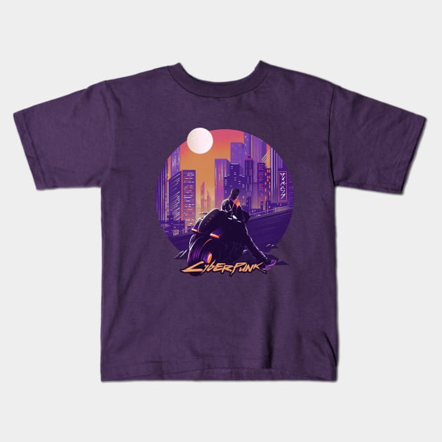 Cyberpunk City Kids T-Shirt by Anniko_story